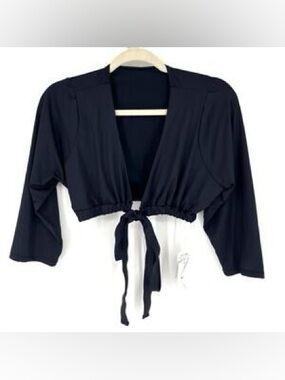 Good American Black Swim Tie-Front Cropped Cover-Up Size 3 NWT